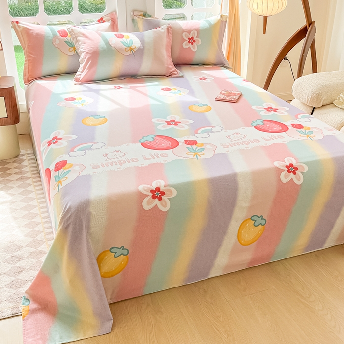 91家纺网 家纺一手货源 找家纺 眠博士 2025新款全棉混纺生态磨毛印花单床单 磨毛床单-七彩草莓