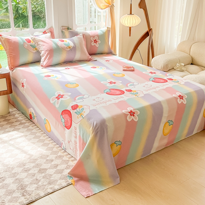 91家纺网 家纺一手货源 找家纺 眠博士 2025新款全棉混纺生态磨毛印花单床单 磨毛床单-七彩草莓