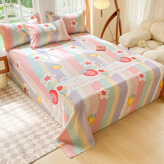 91家纺网 家纺一手货源 找家纺 眠博士 2025新款全棉混纺生态磨毛印花单床单 磨毛床单-七彩草莓