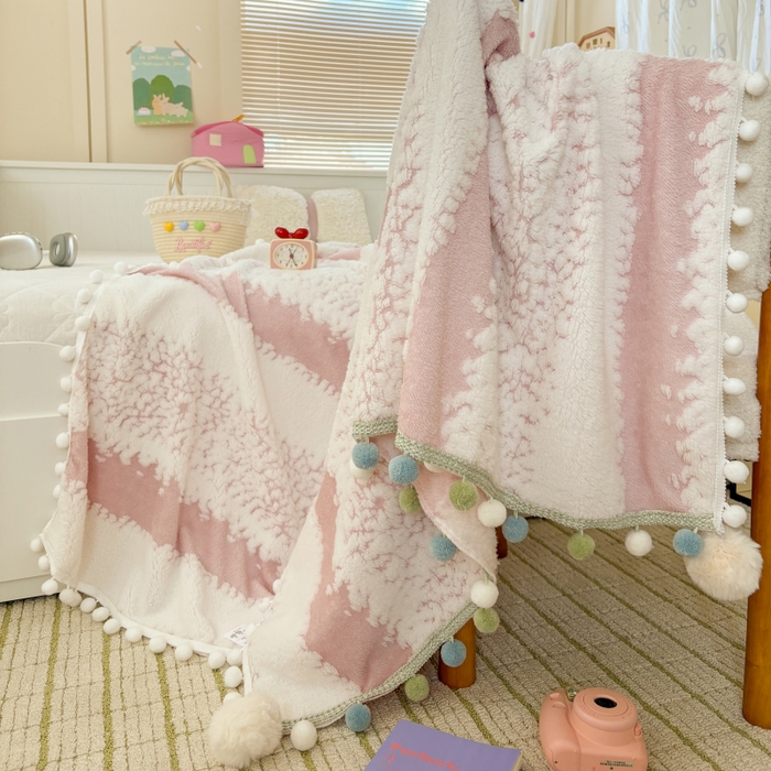 91家纺网 家纺一手货源 找家纺 （总）潮邦创意家居 2025新款250G双色阳离子提花手工小球毯毛毯毯子暖球絮语