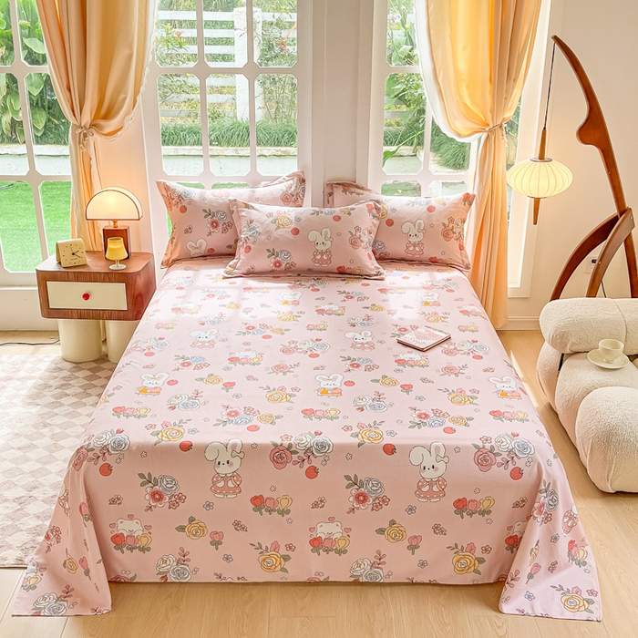 91家纺网 家纺一手货源 找家纺 眠博士 2025新款全棉混纺生态磨毛印花单床单 磨毛床单-兔姑娘