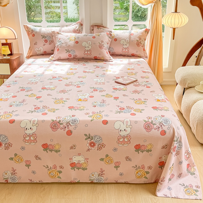 91家纺网 家纺一手货源 找家纺 眠博士 2025新款全棉混纺生态磨毛印花单床单 磨毛床单-兔姑娘