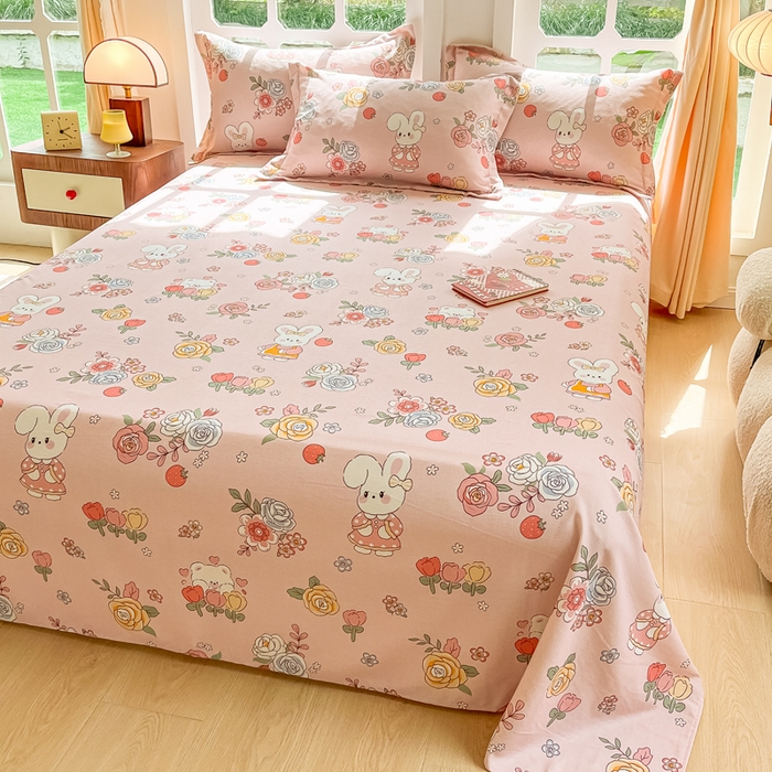 91家纺网 家纺一手货源 找家纺 眠博士 2025新款全棉混纺生态磨毛印花单床单 磨毛床单-兔姑娘