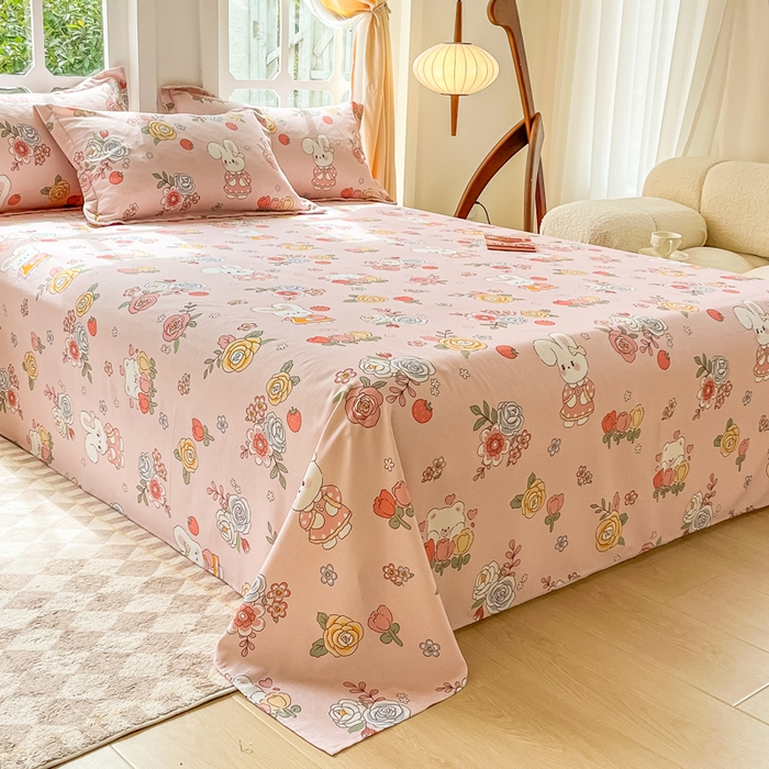 91家纺网 家纺一手货源 找家纺 眠博士 2025新款全棉混纺生态磨毛印花单床单 磨毛床单-兔姑娘