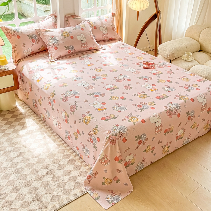 91家纺网 家纺一手货源 找家纺 眠博士 2025新款全棉混纺生态磨毛印花单床单 磨毛床单-兔姑娘