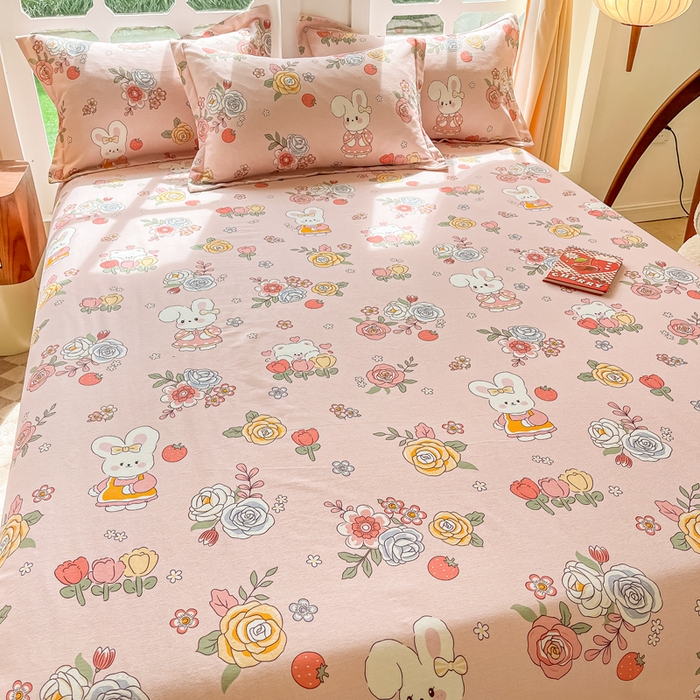 91家纺网 家纺一手货源 找家纺 眠博士 2025新款全棉混纺生态磨毛印花单床单 磨毛床单-兔姑娘