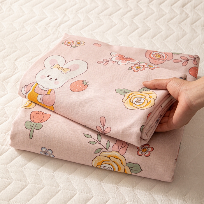 91家纺网 家纺一手货源 找家纺 眠博士 2025新款全棉混纺生态磨毛印花单床单 磨毛床单-兔姑娘