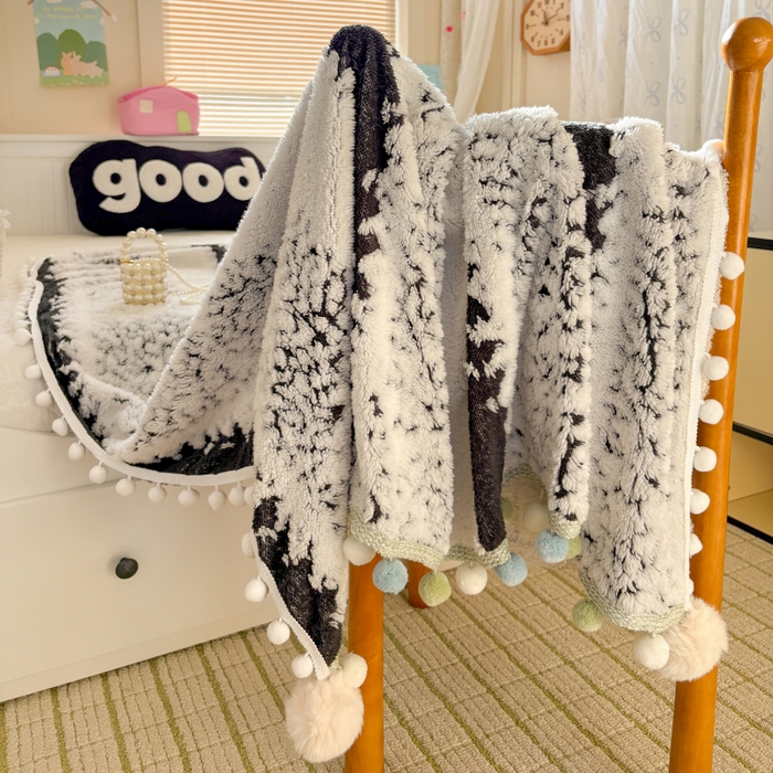 91家纺网 家纺一手货源 找家纺 潮邦创意家居 2025新款250G双色阳离子提花手工小球毯毛毯毯子暖球絮语 暖球絮语-耀黑