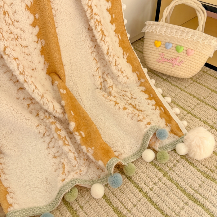 91家纺网 家纺一手货源 找家纺 潮邦创意家居 2025新款250G双色阳离子提花手工小球毯毛毯毯子暖球絮语 暖球絮语-暖橙