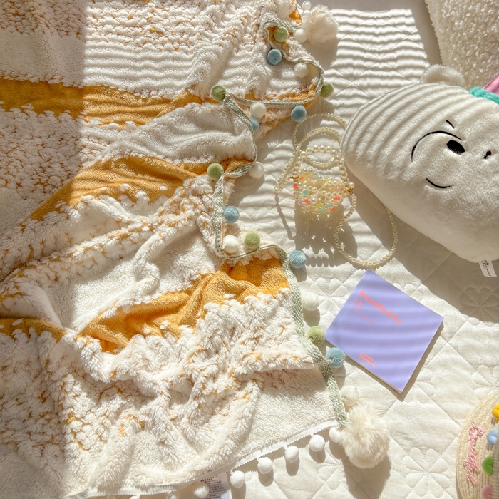 91家纺网 家纺一手货源 找家纺 潮邦创意家居 2025新款250G双色阳离子提花手工小球毯毛毯毯子暖球絮语 暖球絮语-暖橙