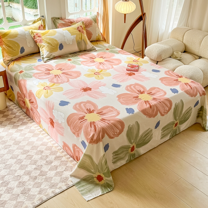 眠博士 2025新款全棉混纺生态磨毛印花单床单 磨毛床单-油画花