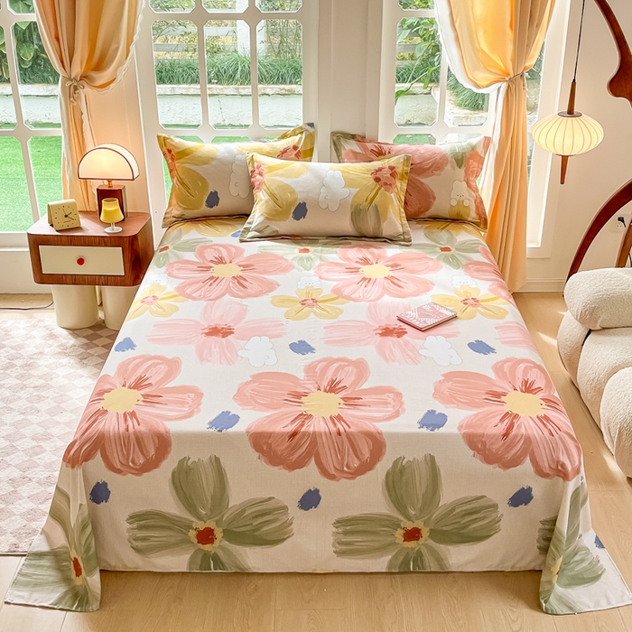 91家纺网 家纺一手货源 找家纺 眠博士 2025新款全棉混纺生态磨毛印花单床单 磨毛床单-油画花