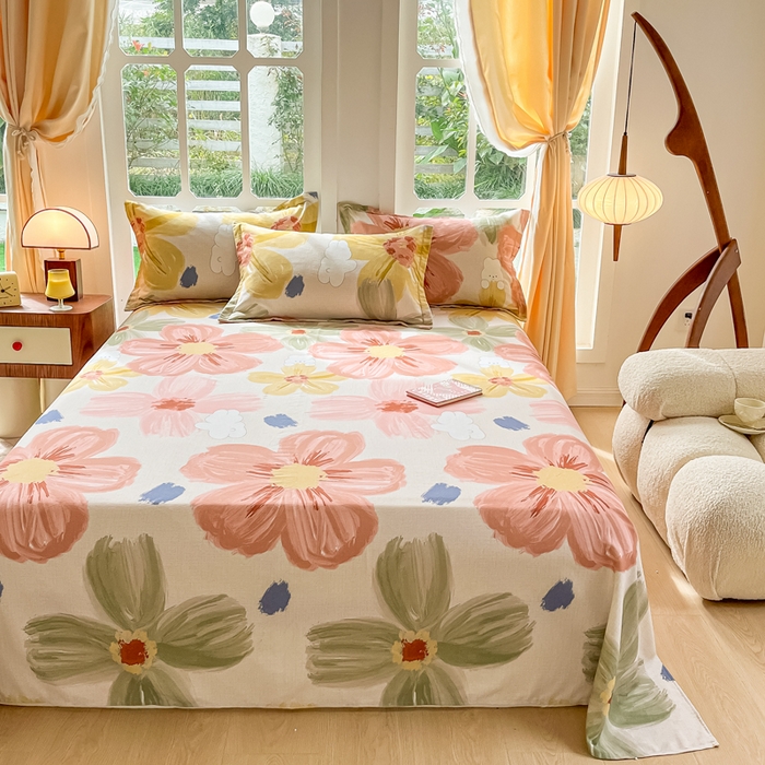 91家纺网 家纺一手货源 找家纺 眠博士 2025新款全棉混纺生态磨毛印花单床单 磨毛床单-油画花