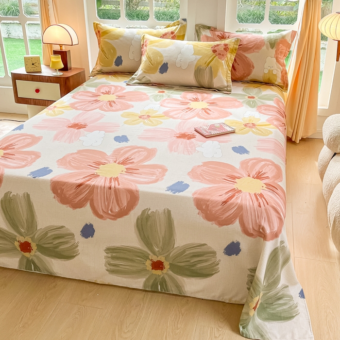 91家纺网 家纺一手货源 找家纺 眠博士 2025新款全棉混纺生态磨毛印花单床单 磨毛床单-油画花