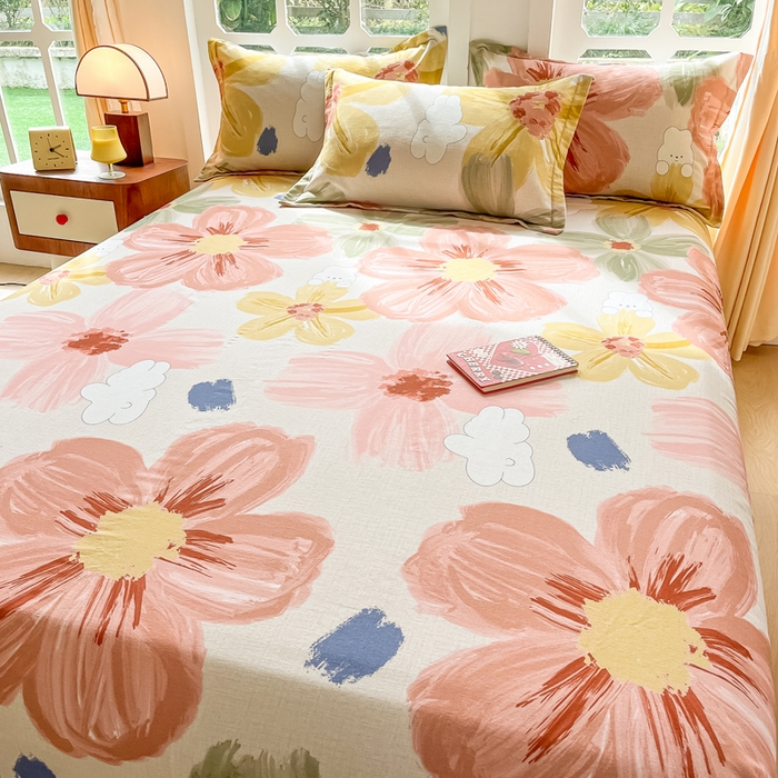 91家纺网 家纺一手货源 找家纺 眠博士 2025新款全棉混纺生态磨毛印花单床单 磨毛床单-油画花