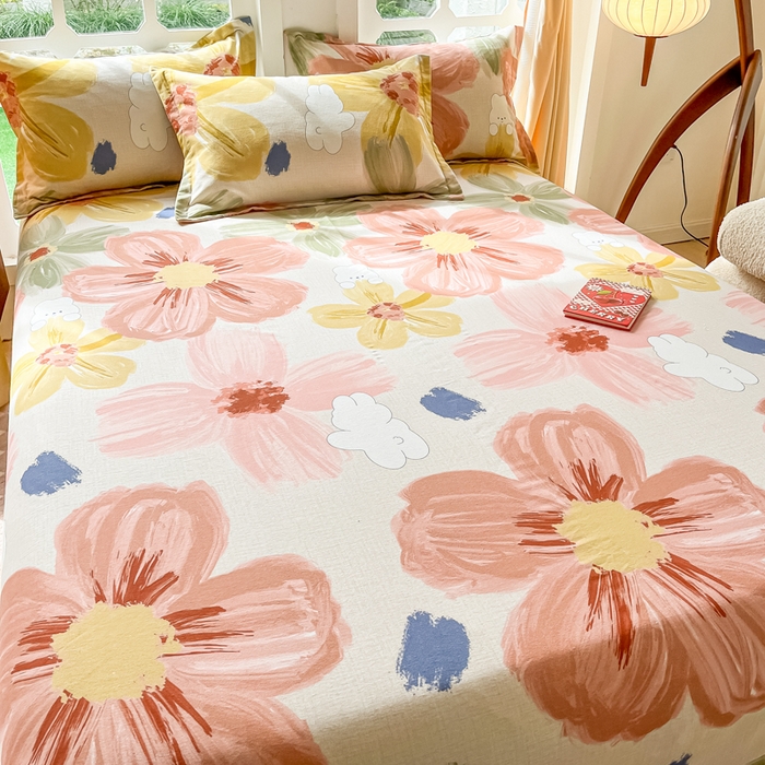 91家纺网 家纺一手货源 找家纺 眠博士 2025新款全棉混纺生态磨毛印花单床单 磨毛床单-油画花