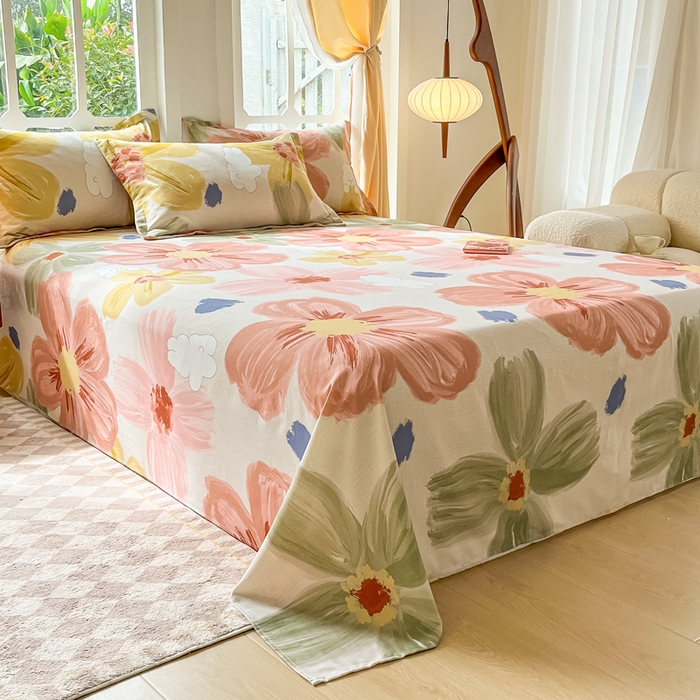 91家纺网 家纺一手货源 找家纺 眠博士 2025新款全棉混纺生态磨毛印花单床单 磨毛床单-油画花