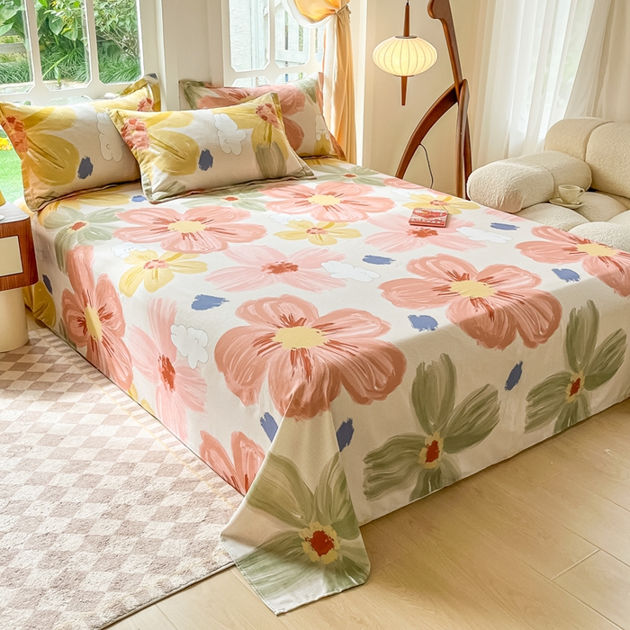 91家纺网 家纺一手货源 找家纺 眠博士 2025新款全棉混纺生态磨毛印花单床单 磨毛床单-油画花