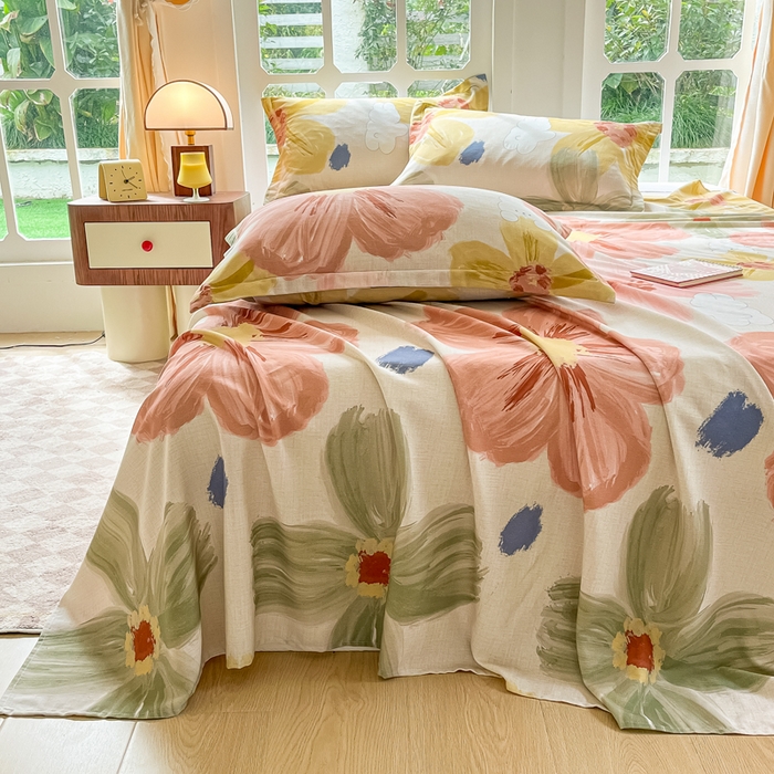 91家纺网 家纺一手货源 找家纺 眠博士 2025新款全棉混纺生态磨毛印花单床单 磨毛床单-油画花