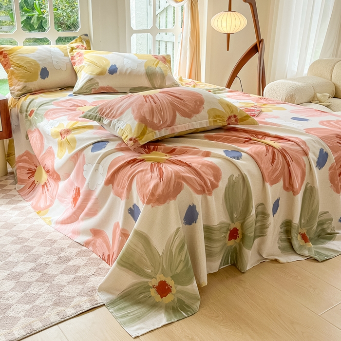 91家纺网 家纺一手货源 找家纺 眠博士 2025新款全棉混纺生态磨毛印花单床单 磨毛床单-油画花