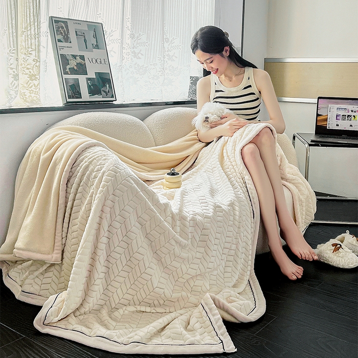 91家纺网 家纺一手货源 找家纺 （总）兰紫橙家纺 2025跨境色织牛奶绒多功能复合毯毯子被套二合一