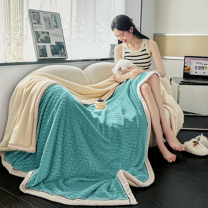 91家纺网 家纺一手货源 找家纺 （总）兰紫橙家纺 2025跨境色织牛奶绒多功能复合毯毯子被套二合一