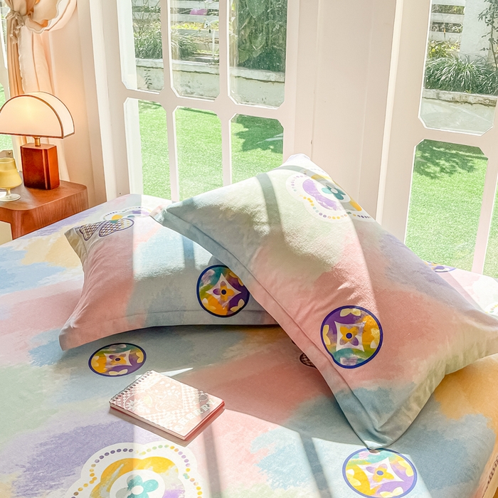 91家纺网 家纺一手货源 找家纺 眠博士 2025新款全棉混纺生态磨毛印花单枕套 磨毛枕套-彩色梵克