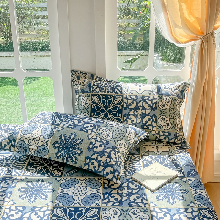 91家纺网 家纺一手货源 找家纺 眠博士 2025新款全棉混纺生态磨毛印花单枕套 磨毛枕套-浪漫蓝布