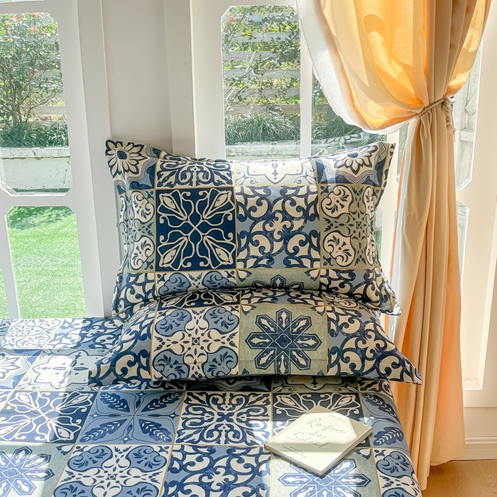 91家纺网 家纺一手货源 找家纺 眠博士 2025新款全棉混纺生态磨毛印花单枕套 磨毛枕套-浪漫蓝布