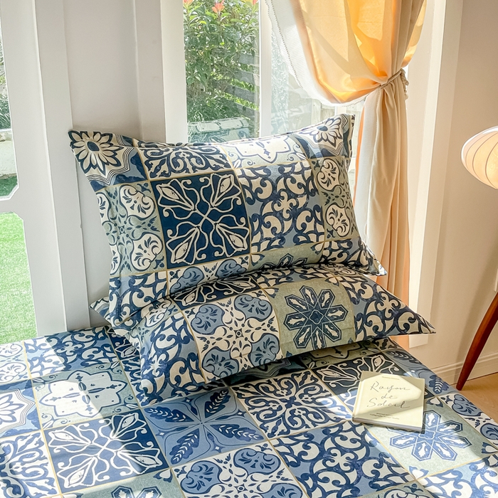 91家纺网 家纺一手货源 找家纺 眠博士 2025新款全棉混纺生态磨毛印花单枕套 磨毛枕套-浪漫蓝布