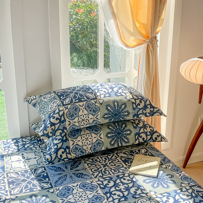 91家纺网 家纺一手货源 找家纺 眠博士 2025新款全棉混纺生态磨毛印花单枕套 磨毛枕套-浪漫蓝布