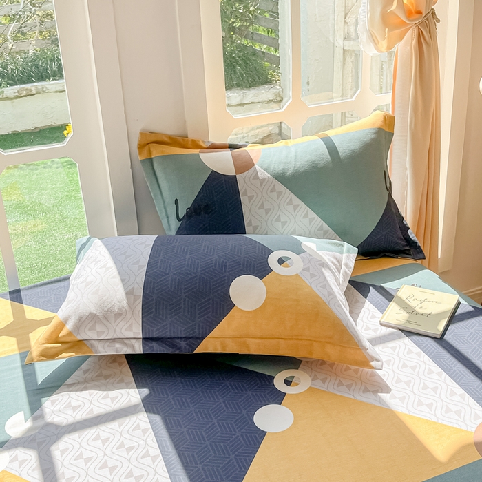 91家纺网 家纺一手货源 找家纺 眠博士 2025新款全棉混纺生态磨毛印花单枕套 磨毛枕套-菱形圆