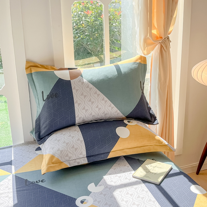 91家纺网 家纺一手货源 找家纺 眠博士 2025新款全棉混纺生态磨毛印花单枕套 磨毛枕套-菱形圆