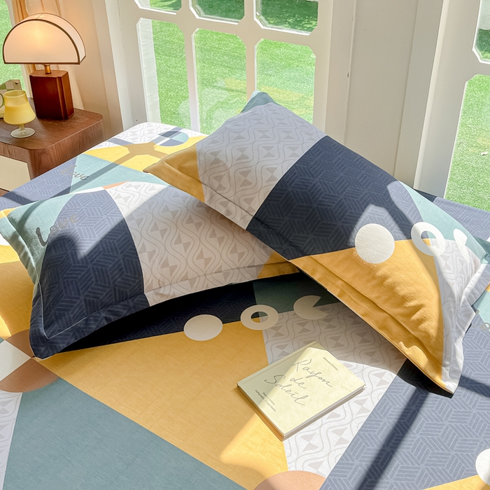 91家纺网 家纺一手货源 找家纺 眠博士 2025新款全棉混纺生态磨毛印花单枕套 磨毛枕套-菱形圆