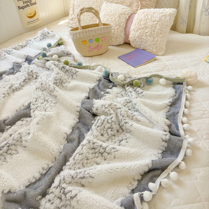 91家纺网 家纺一手货源 找家纺 潮邦创意家居 2025新款250G双色阳离子提花手工小球毯毛毯毯子暖球絮语 暖球絮语-星灰