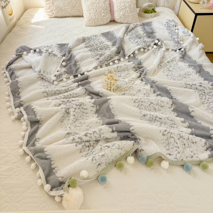 91家纺网 家纺一手货源 找家纺 潮邦创意家居 2025新款250G双色阳离子提花手工小球毯毛毯毯子暖球絮语 暖球絮语-星灰