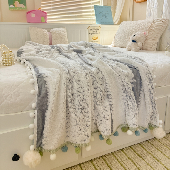 91家纺网 家纺一手货源 找家纺 潮邦创意家居 2025新款250G双色阳离子提花手工小球毯毛毯毯子暖球絮语 暖球絮语-星灰