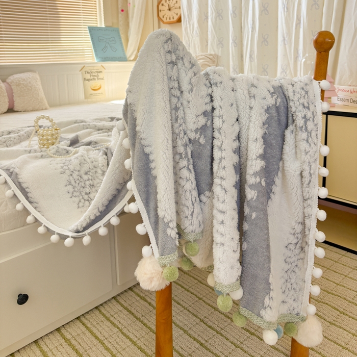 91家纺网 家纺一手货源 找家纺 潮邦创意家居 2025新款250G双色阳离子提花手工小球毯毛毯毯子暖球絮语 暖球絮语-星灰