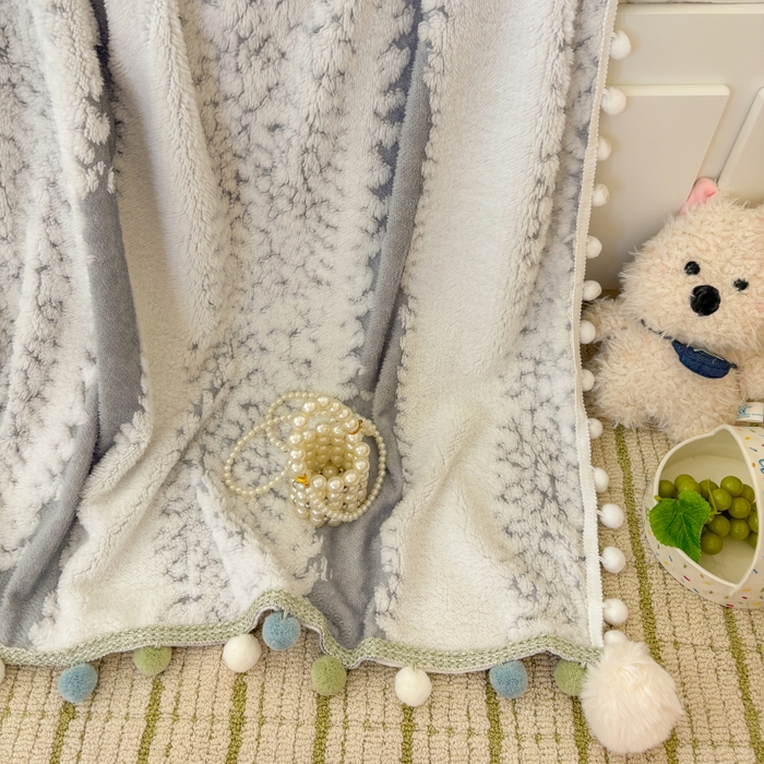 91家纺网 家纺一手货源 找家纺 潮邦创意家居 2025新款250G双色阳离子提花手工小球毯毛毯毯子暖球絮语 暖球絮语-星灰