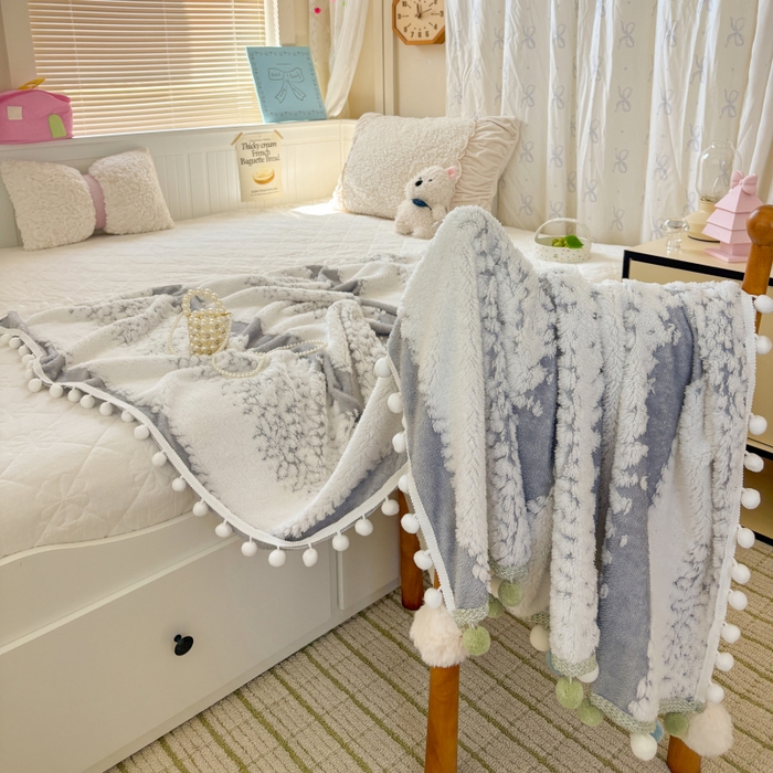 91家纺网 家纺一手货源 找家纺 潮邦创意家居 2025新款250G双色阳离子提花手工小球毯毛毯毯子暖球絮语 暖球絮语-星灰