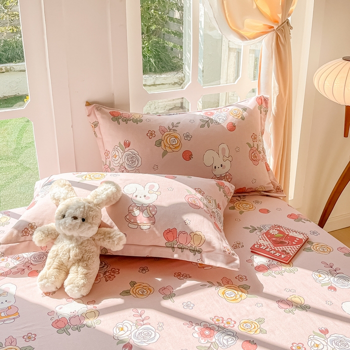 91家纺网 家纺一手货源 找家纺 眠博士 2025新款全棉混纺生态磨毛印花单枕套 磨毛枕套-兔姑娘