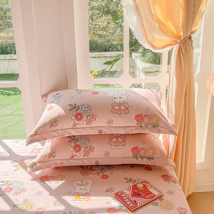 91家纺网 家纺一手货源 找家纺 眠博士 2025新款全棉混纺生态磨毛印花单枕套 磨毛枕套-兔姑娘