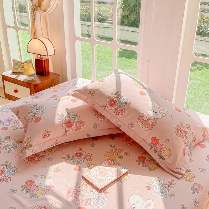 91家纺网 家纺一手货源 找家纺 眠博士 2025新款全棉混纺生态磨毛印花单枕套 磨毛枕套-兔姑娘