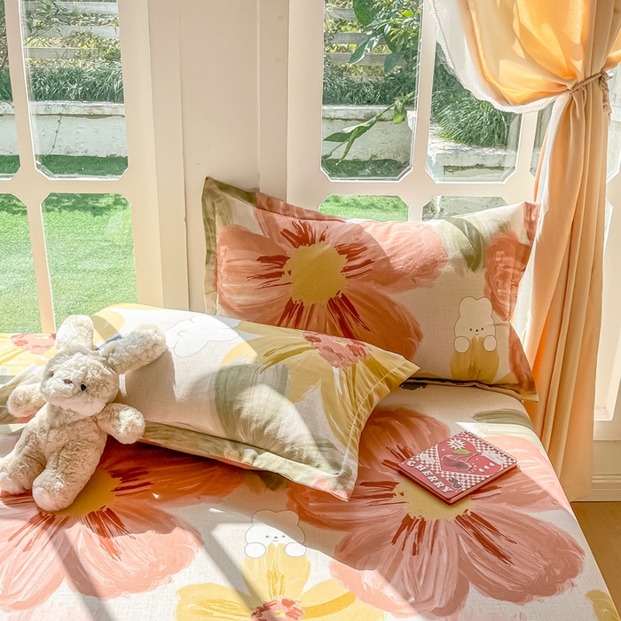 91家纺网 家纺一手货源 找家纺 眠博士 2025新款全棉混纺生态磨毛印花单枕套 磨毛枕套-油画花