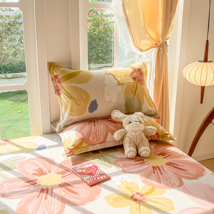 91家纺网 家纺一手货源 找家纺 眠博士 2025新款全棉混纺生态磨毛印花单枕套 磨毛枕套-油画花