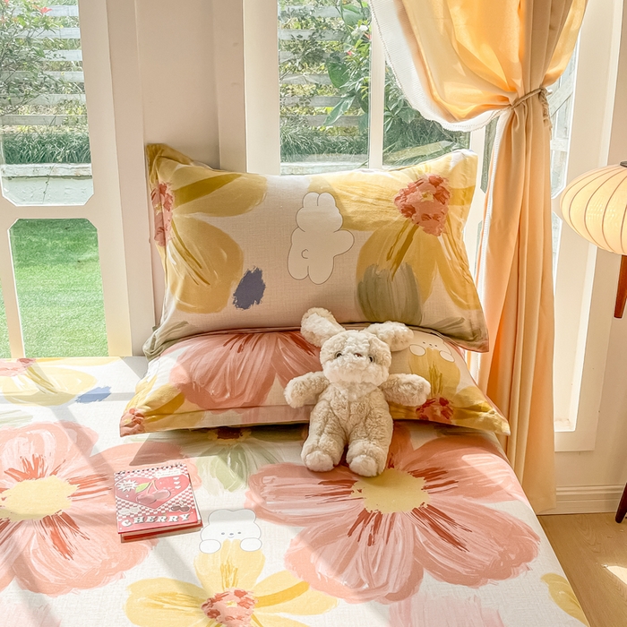 91家纺网 家纺一手货源 找家纺 眠博士 2025新款全棉混纺生态磨毛印花单枕套 磨毛枕套-油画花