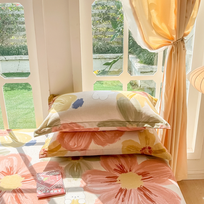 91家纺网 家纺一手货源 找家纺 眠博士 2025新款全棉混纺生态磨毛印花单枕套 磨毛枕套-油画花