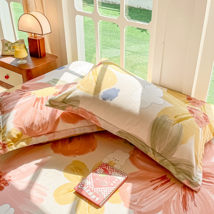 91家纺网 家纺一手货源 找家纺 眠博士 2025新款全棉混纺生态磨毛印花单枕套 磨毛枕套-油画花