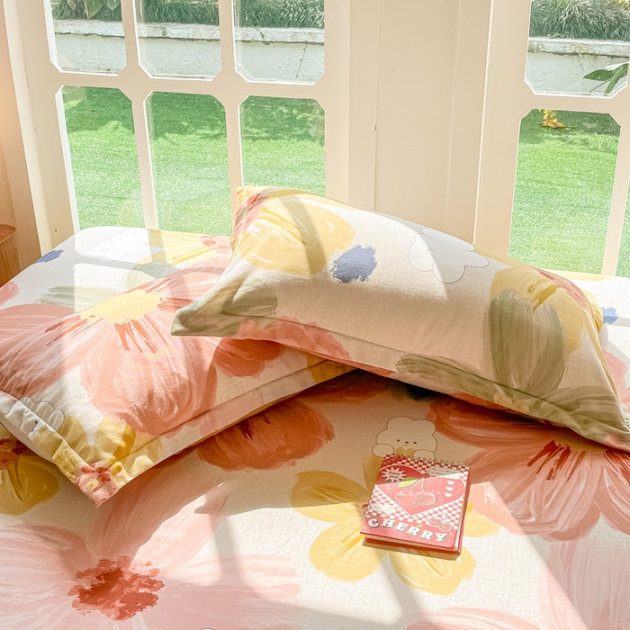 91家纺网 家纺一手货源 找家纺 眠博士 2025新款全棉混纺生态磨毛印花单枕套 磨毛枕套-油画花