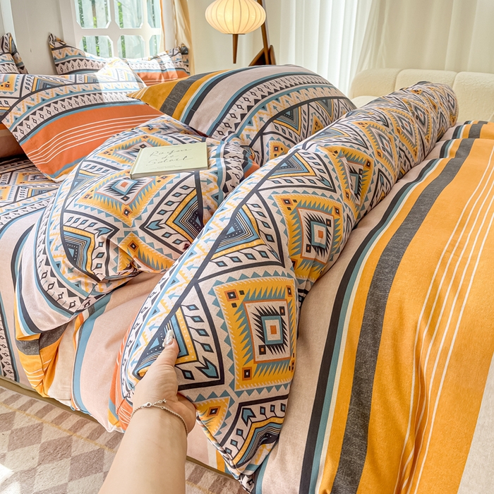 91家纺网 家纺一手货源 找家纺 眠博士 2025新款全棉混纺生态磨毛印花四件套 磨毛四件套-波西米亚